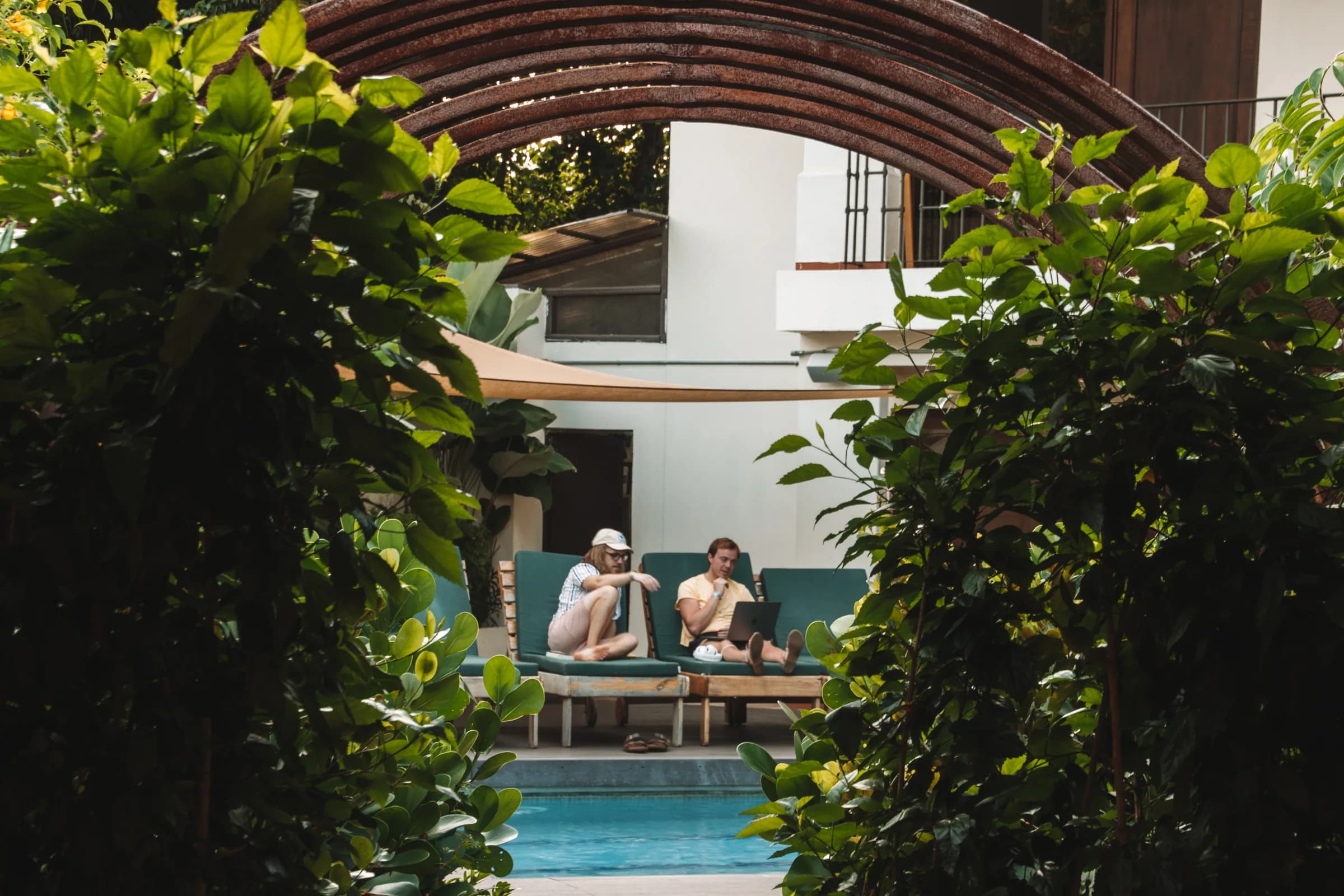 Guests in the courtyard at ONDA Playa Grande