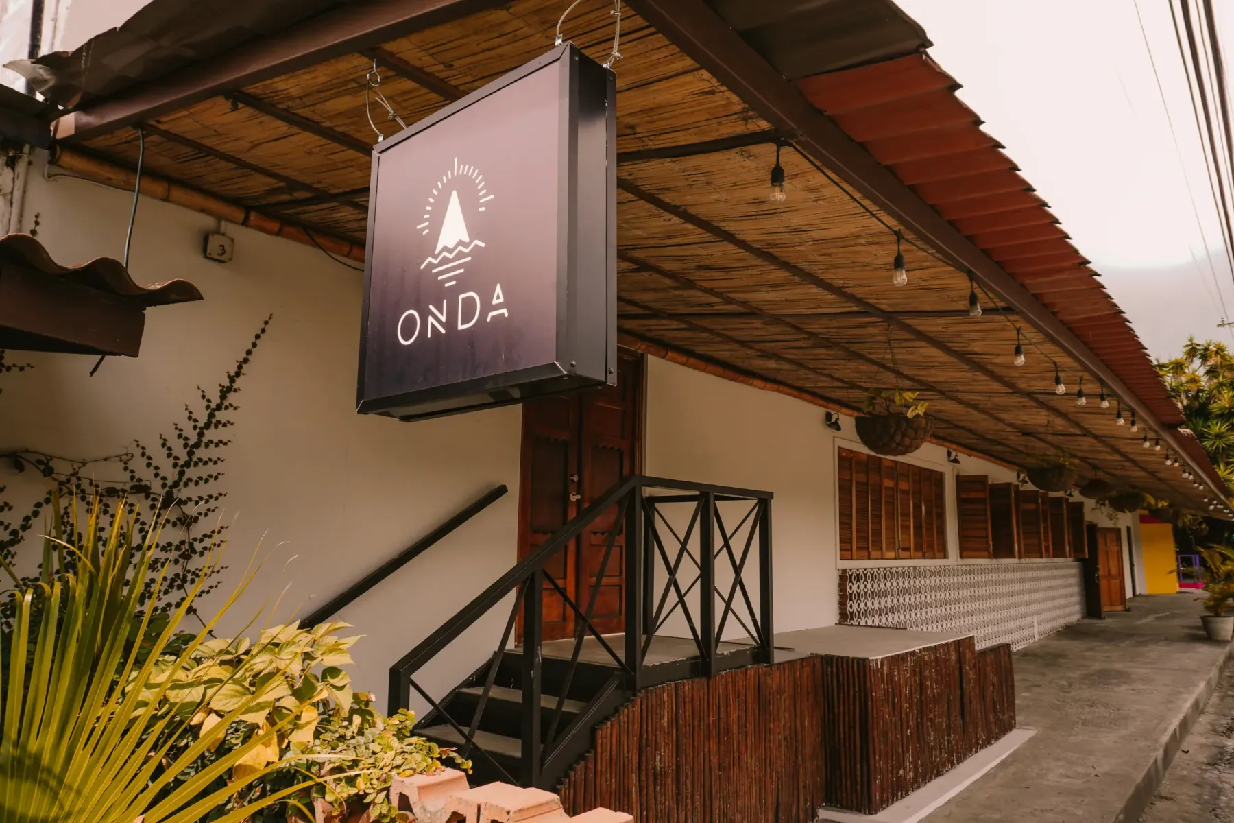 The ONDA Boquete entrance and veranda in warm afternoon light